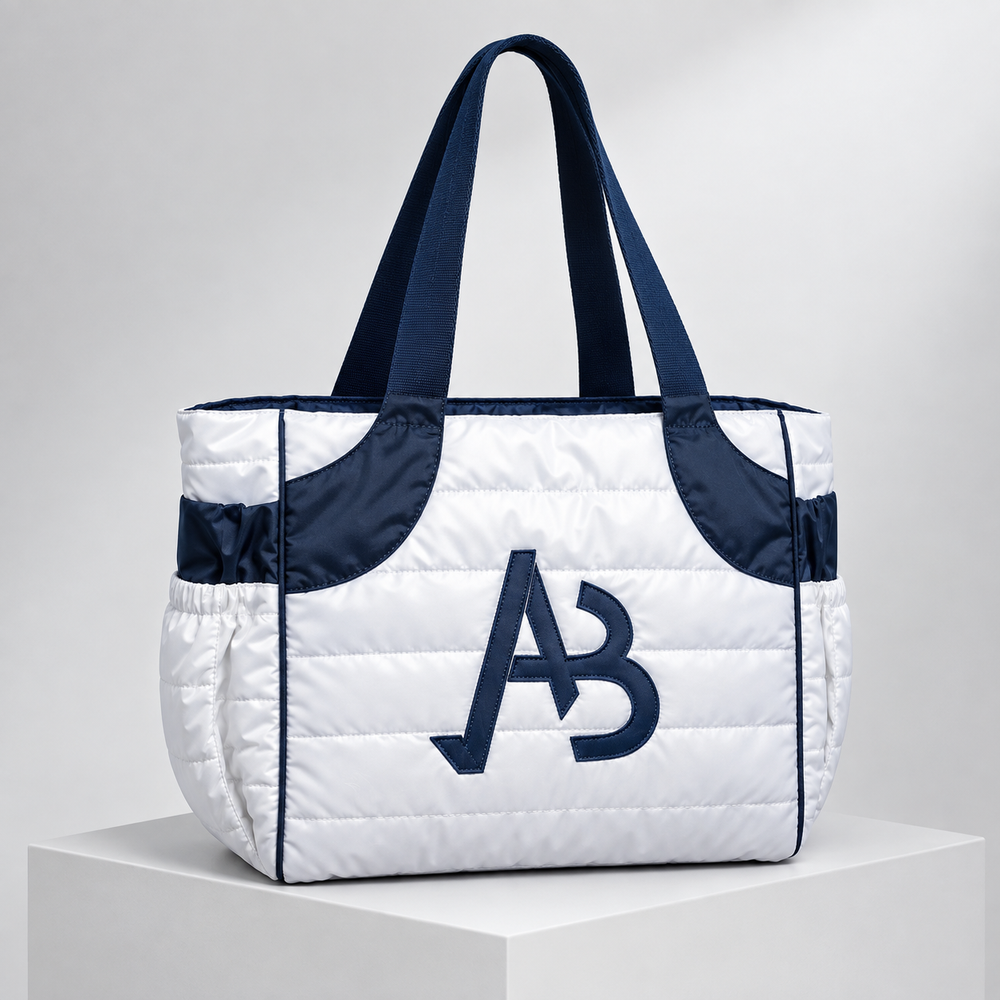 Bolsa Tote Acolchoada Authentic AB Branca e Azul-Marinho